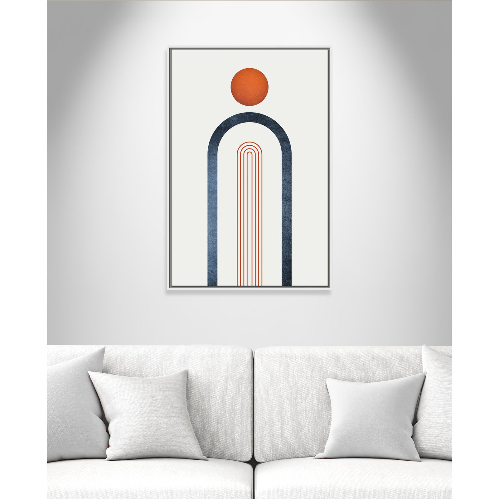 Maguire "Minimalist Midcentury Orange Navy I" Print, 37.5" H x 25.5" W x 2" D, White Framed