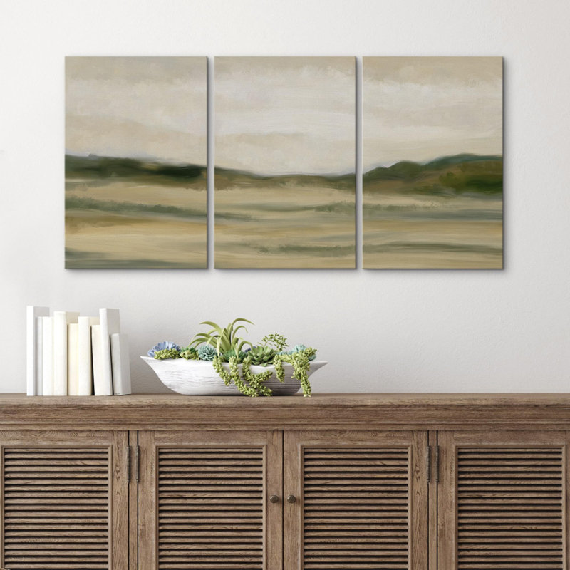 «Minimal Landscape Emerald Green Country champ Nature Fine Art Decor Landscape Rustic Country / Farmhouse on Canvas, 3 pièces
