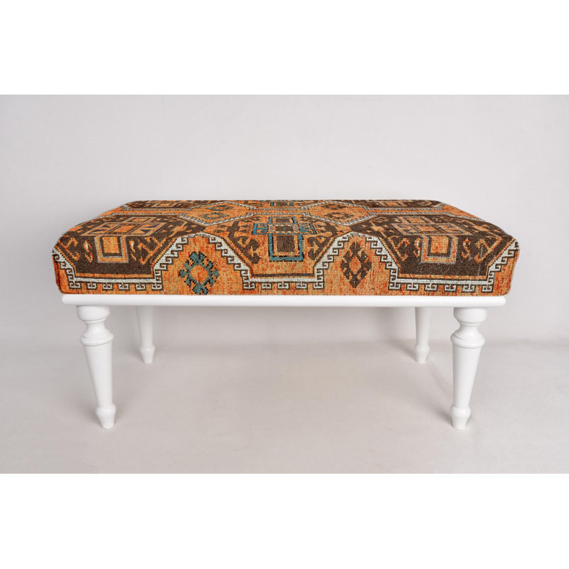 Cotton Upholstered Bench, White, 45cm H x 120cm W x 45cm D