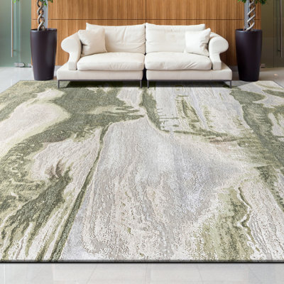 Tapis ivoire et vert noué à la main de haute qualité