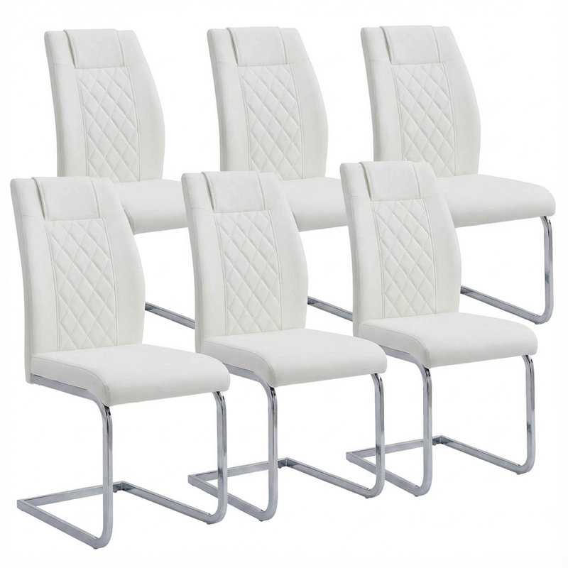 Ensemble de 6 chaises de salle à manger à dossier haut en cuir synthétique avec pieds argentés pour les meubles de salle à manger et la cuisine