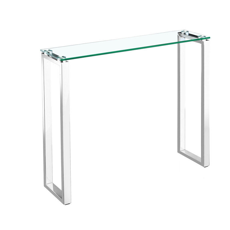 Console en verre Berlind, H 30 po x l 30 po x P 8 po, Chrome chrome