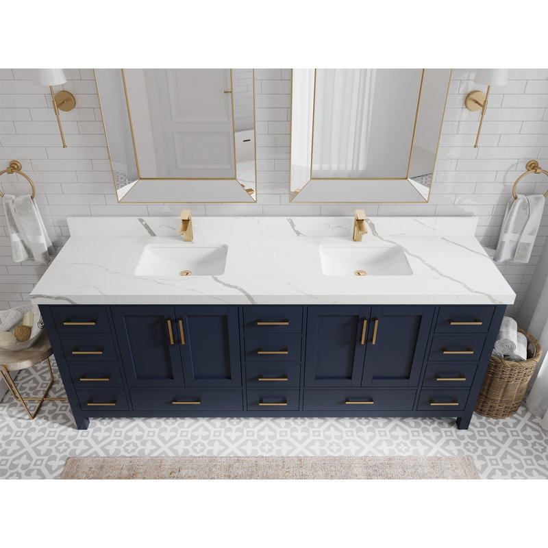 Malibu 84'' Double Bathroom Vanity with Quartz Top, Calacatta Laza