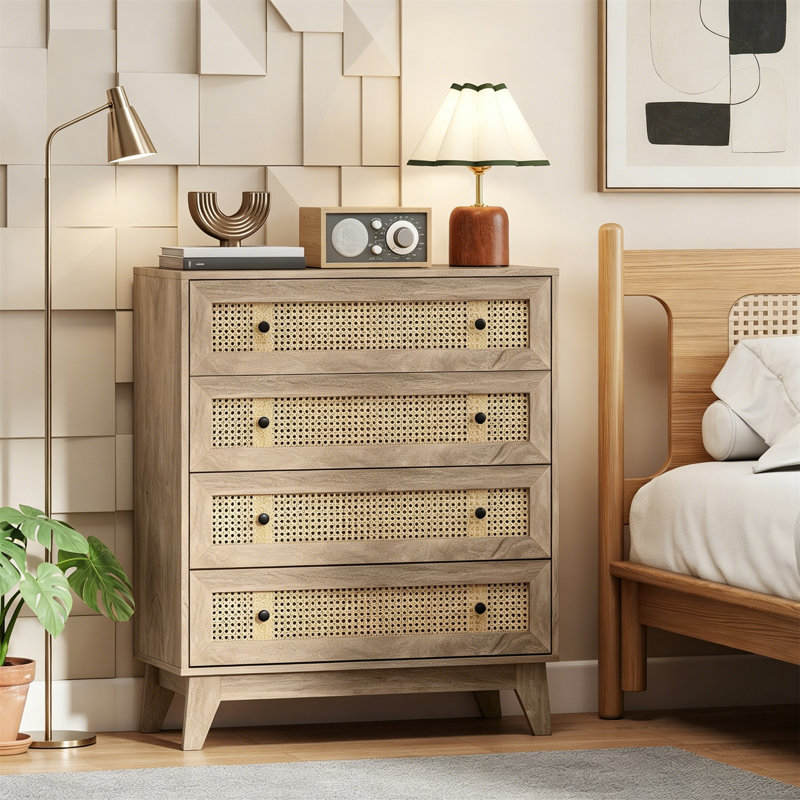 4-Drawer Storage Cabinet, Natural wood