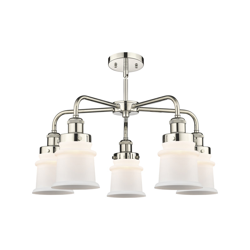 Alvi 5 - Light Glass Dimmable Chandelier, Matte White, Polished Nickel