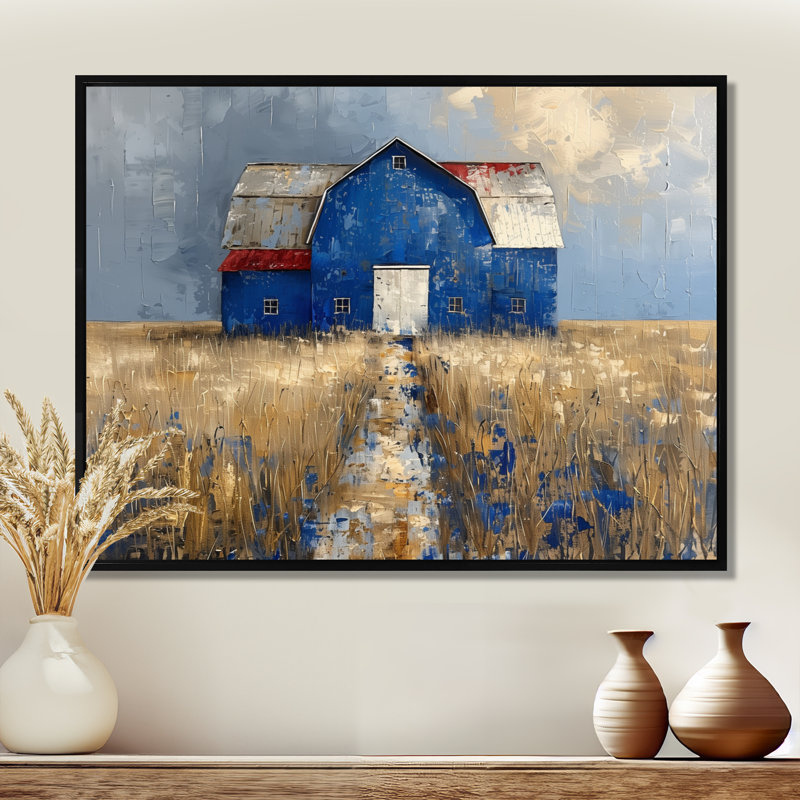 Lovell - Barn Wall Art Living Room, Toile avec cadre flottant noir, H 34 po x l 44 po x P 1,5 po