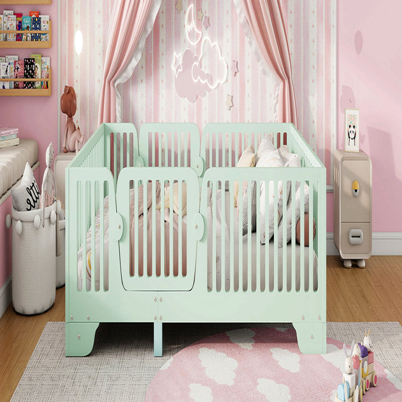 Lit double avec lattes et clôture, lit double Montessori avec porte, aucun sommier nécessaire, vert menthe