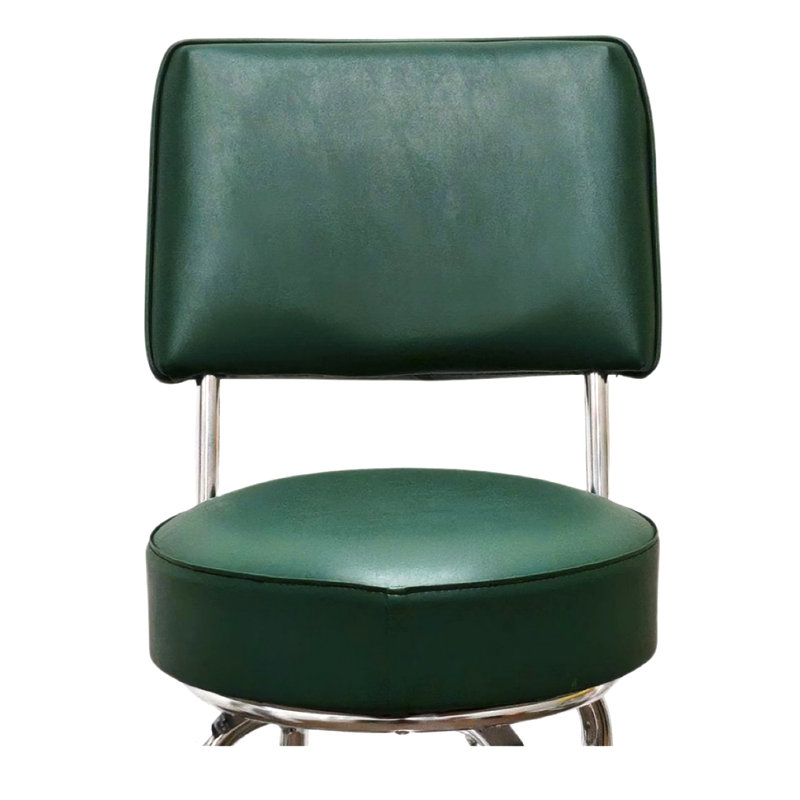 Green Leather 30'' Swivel Bar Stool with Metal Frame