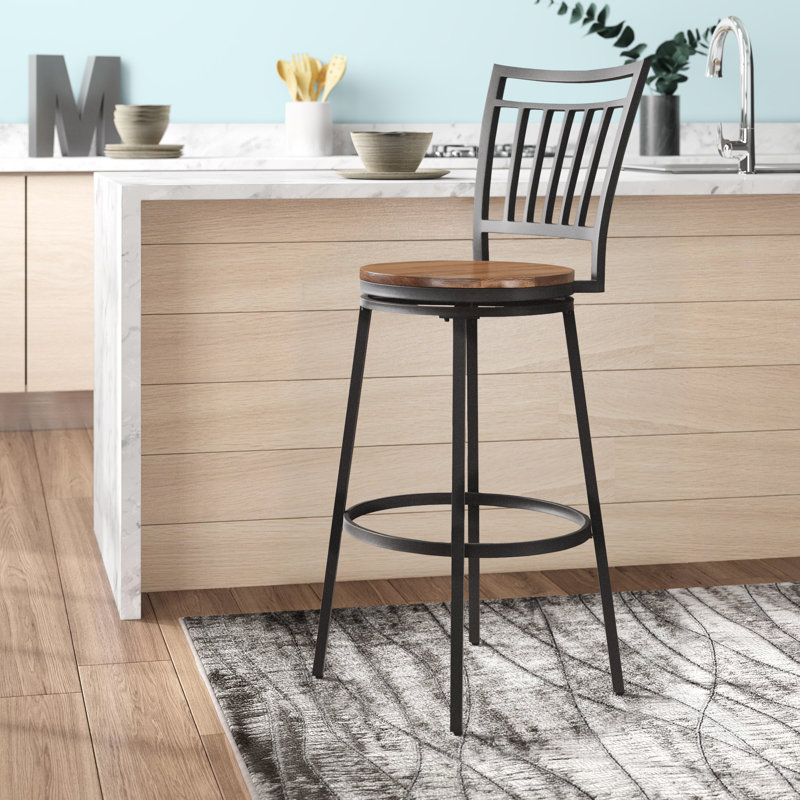 Kanagy Swivel Counter Stool with Metal Frame, Bar Stool (30" Seat Height), Golden Oak