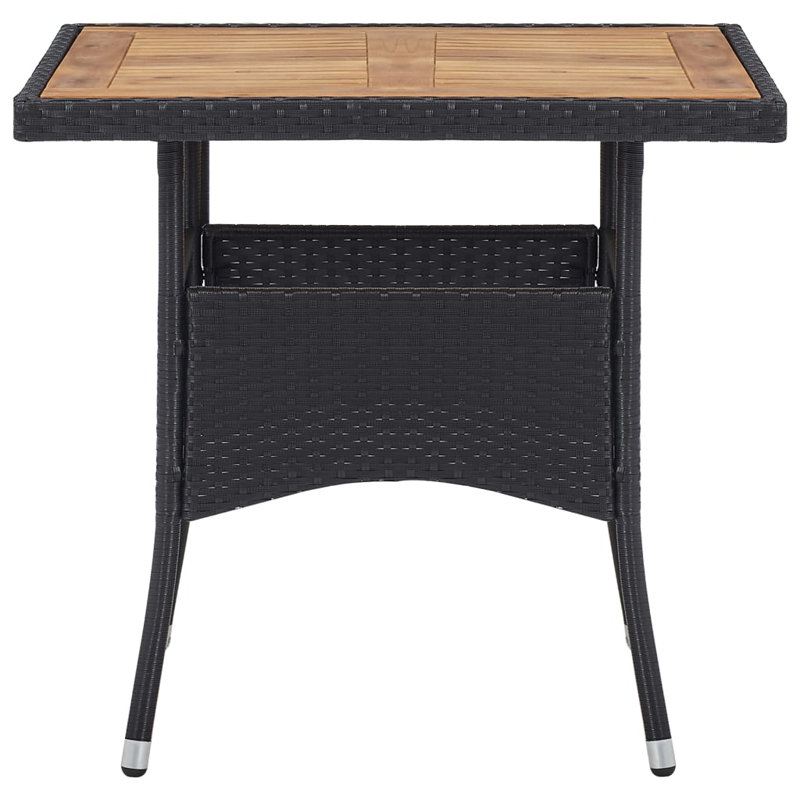Table de salle à manger Winston Porter en poly rotin noir et bois d'acacia massif, Noir