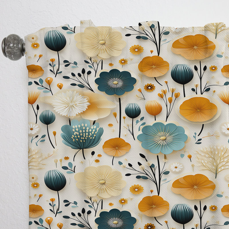 Vintage Mod Florals II - Rideau Mid-Century - Rideau géométrique obscurcissant - 1 panneau, L 52 po x L 90 po