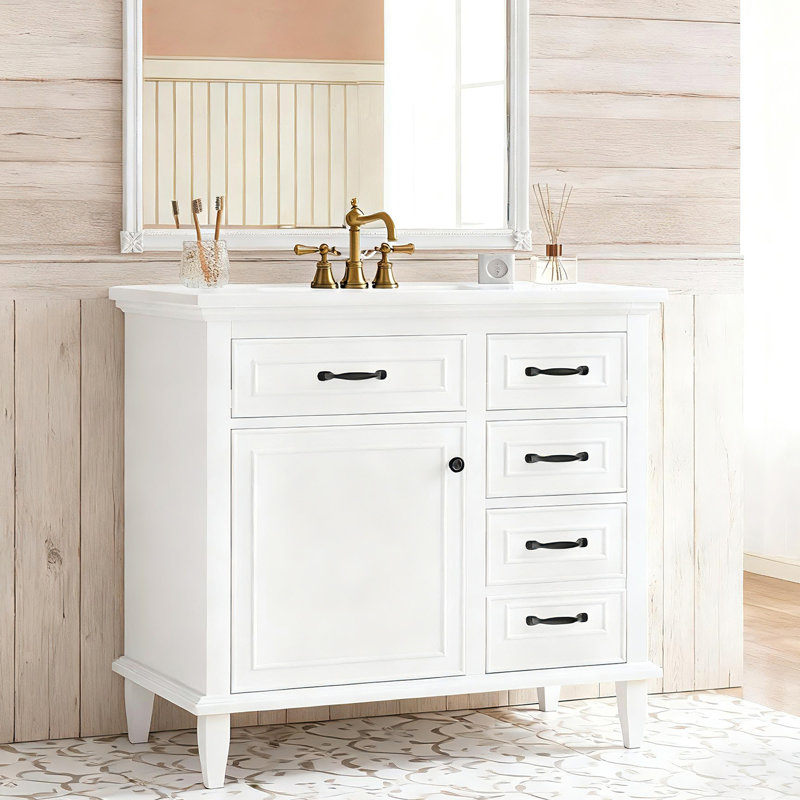 Meuble-lavabo simple 36 po avec comptoir en céramique, Blanc