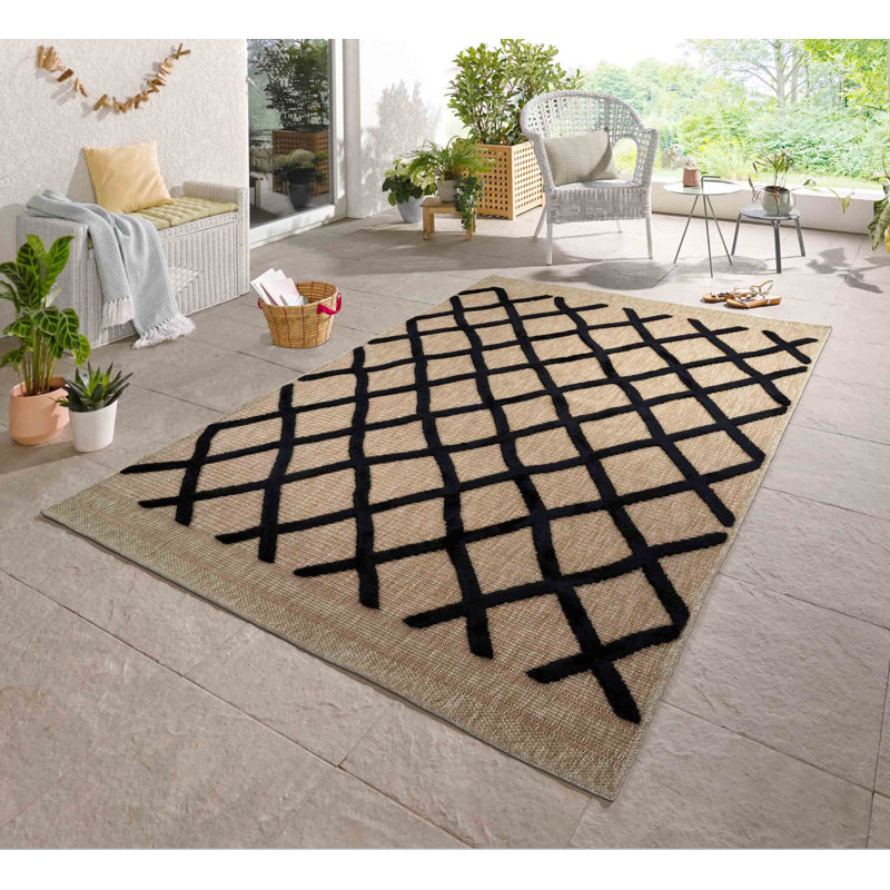 Deborah Geometric Shapes Braided Indoor / Outdoor Area Rug, Black, Rectangle 200 x 290cm