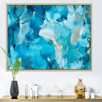 «Turquoise Luxury Abstract Fluid Art I», reproduction d'art sur toile moderne