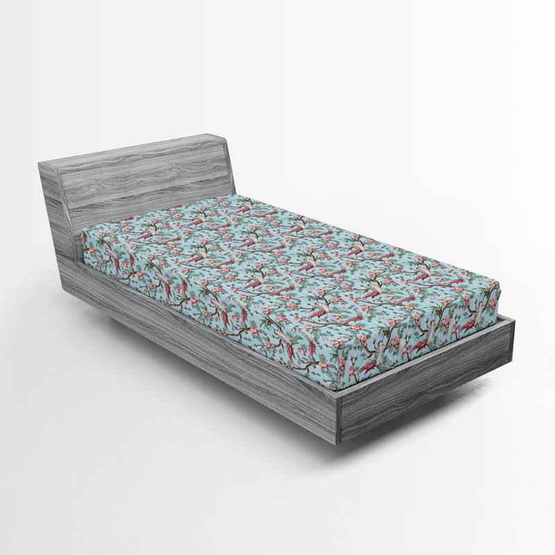Drap-housse Ambesonne, Bleu doux, rose séchée / floral, Drap-housse simple TG