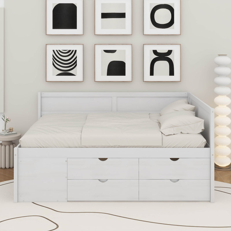 Lit de jour avec tiroirs et tablettes, Lit double, Blanc