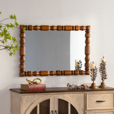 Miroir mural rétro en bois sculpté à colonne, miroir décoratif en bois massif pour le salon