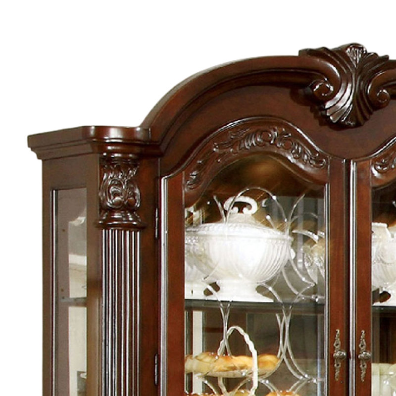 Buffet avec huche, portes en verre et bois brun cerise Mina
