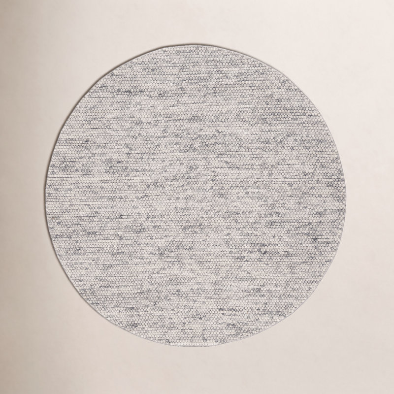 Tapis gris clair / ivoire fait à la main Elle, Rond 6 pi