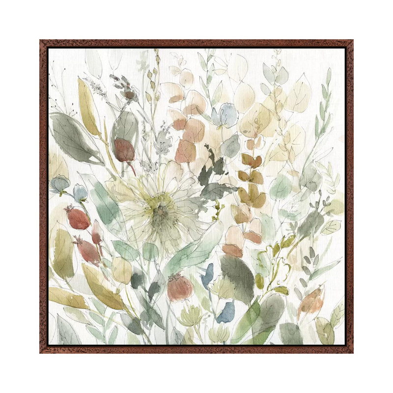 Linen Wildflower Garden by Carol Robinson - Print on Canvas, Classic Brown Wood Framed, 66.04 cm H x 66.04 cm W