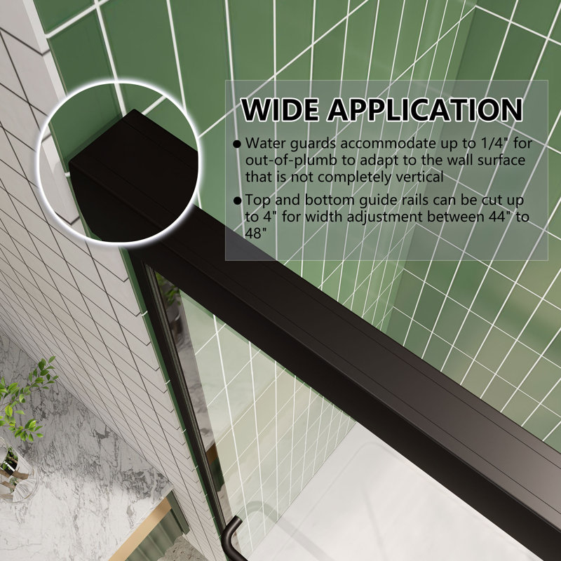 44 in. - 48 in. W x 72 in. H Double Sliding Semi-Frameless Shower Door with Clear Glass, Matte Black