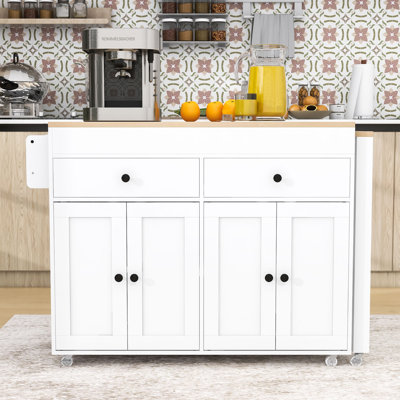 Dosha Rolling Kitchen Island with Extendable Dining Table, Spice Rack and Storage Cabinet by Lark Manor