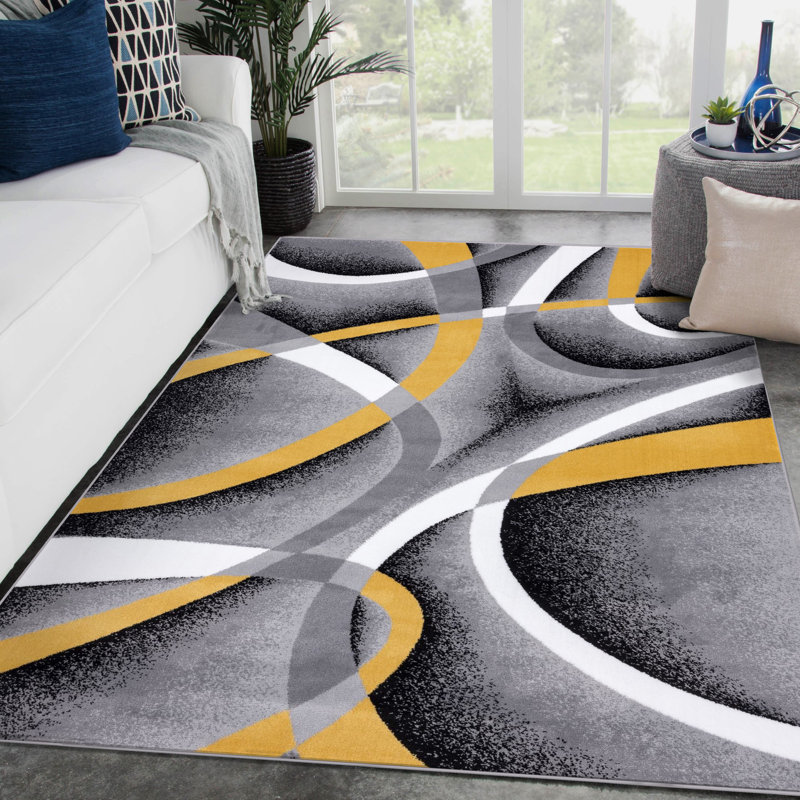 Arsenovic Power Loom Yellow/Gray Indoor Rug, Rectangle 4' x 5'