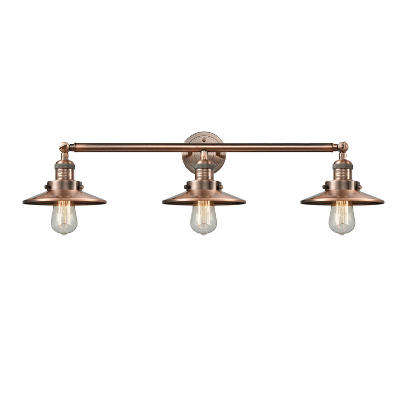 Éclairage pour meuble-lavabo 3 lumières Shauna Railroad, Cuivre antique, Cuivre antique