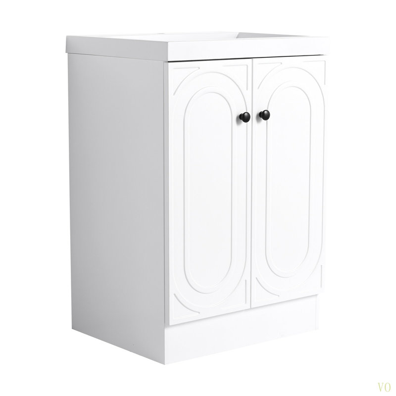 Meuble-lavabo autoportant 24 po avec lavabo en résine et 2 portes d'armoire à fermeture en douceur (emballage KD), Blanc