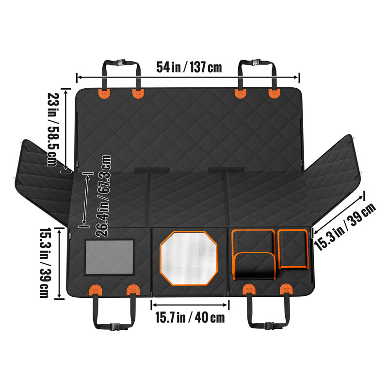 Housse de siège de chien pour siège arrière imperméable 600D, L 54 po x P 26,4 po x H 23 po