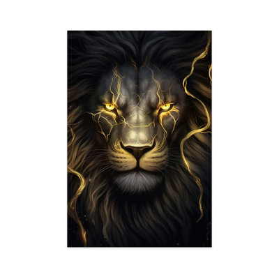 Lion Canvas Wall Art Black And Gold Animal Wall Decor Gold Eye Lion Picture Print Artwork For Living Room Bedroom Home Decor Framed (20.00" X 30.00", Lion)