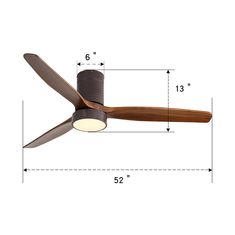Ventilateur de plafond encastré de 52 pouces avec lumière DEL et télécommande, ventilateur à profil bas en bois massif