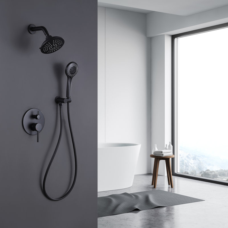 Système de douche mural encastré complet en laiton massif avec inverseur