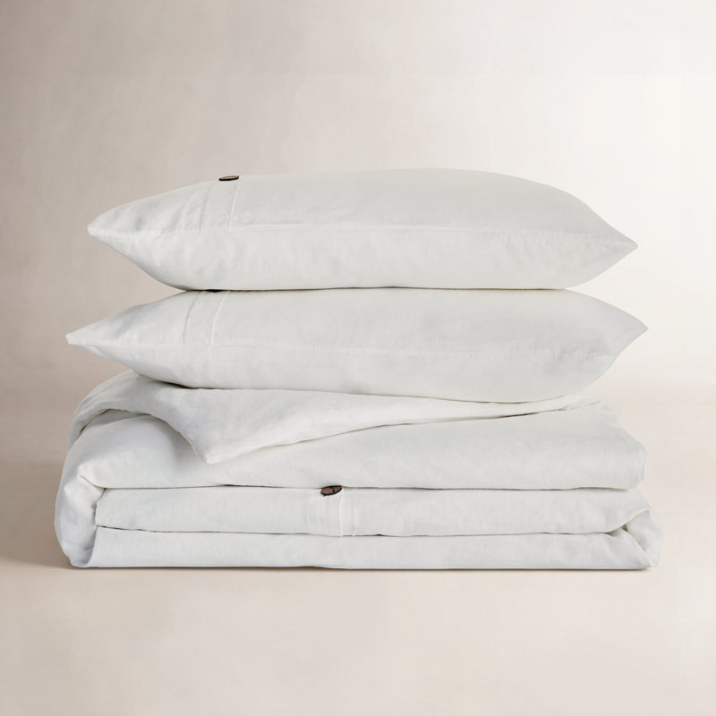 Farmhouse / Country Linen Blend No Duvet Cover, White, California King Duvet Cover + 2 Shams