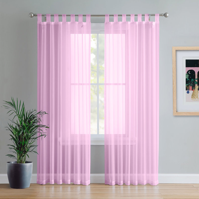 Birdsall Tab Top Sheer Single Curtain Panel, Pink, 144 W x 122 D cm