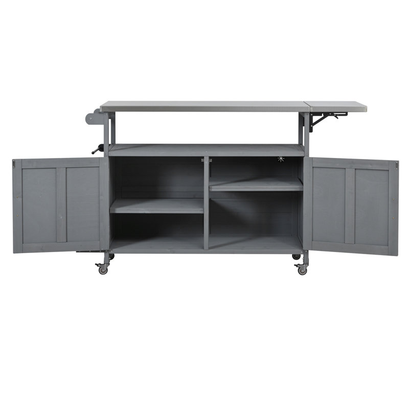 Îlot de cuisine pliable pour l'extérieur avec chariot verrouillable, Gris