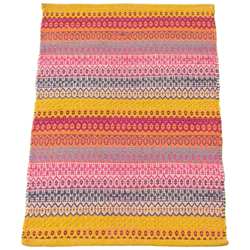 Tapis géométrique doré / rose / bleu marine en laine Kilim, Rectangle 4 pi x 5 pi 10 po