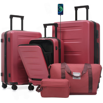 Luggage Sets 5 Piece with Front Opening, Hardside Expandable Carry On Suitcase Set with Double Spinner Wheel, Lightweight Travel Luggage with USB Port,TSA Locks(20"24"28")