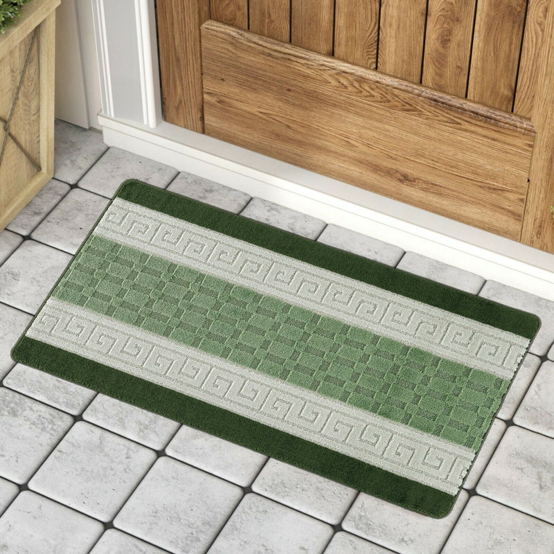 Mariam Non-Slip Striped Indoor Doormat, Green, Rectangle 60 x 40cm