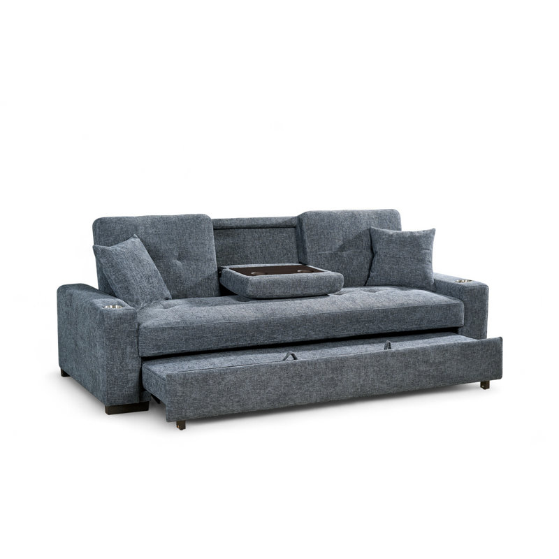 3 Seater Sofa Bed, Blue Chenille