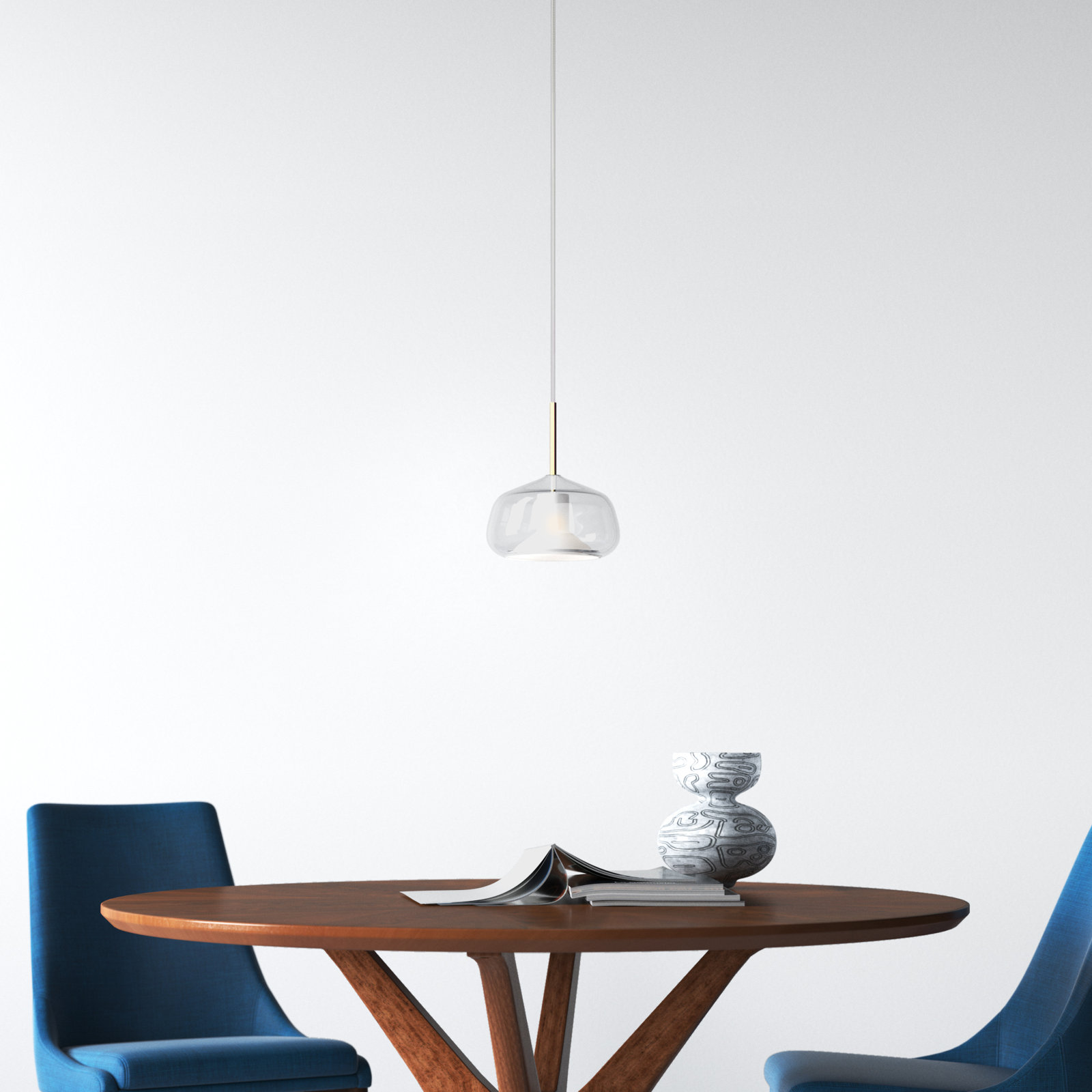 Ryia Single Light Glass Dimmable Pendant, Satin Brass, Clear