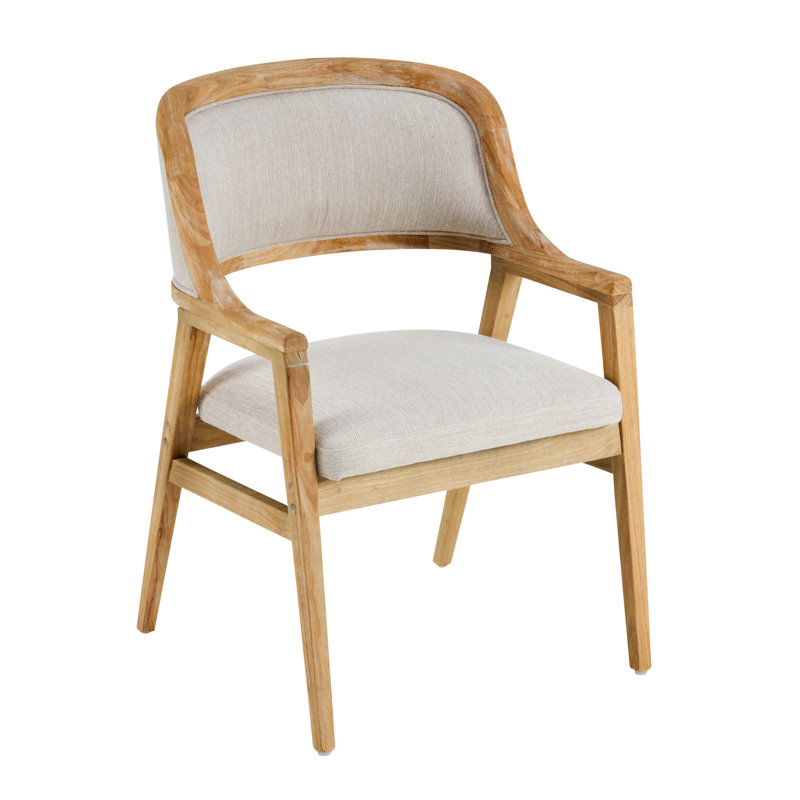 Benedict Mid-Century Modern Curved Upholstered Dining Chairs with Rubberwood Legs, Beige Cushion/Natural Frame
