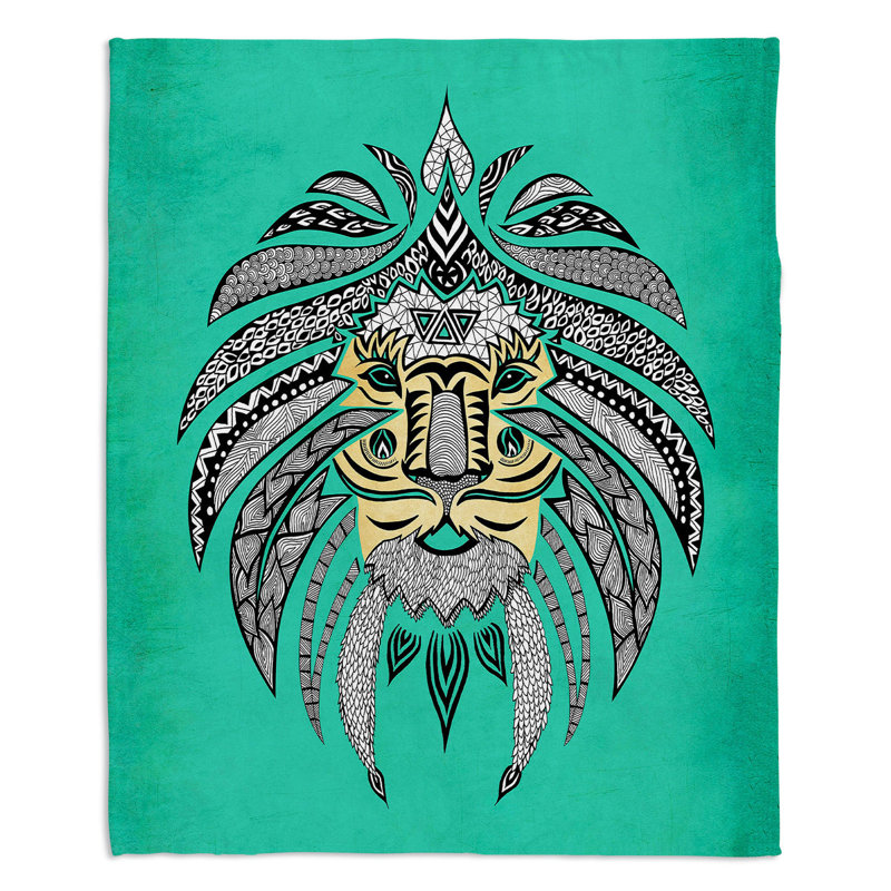 Jeté turquesa tribal lion empereur , l 51 po x L 60 po, Vert aqua