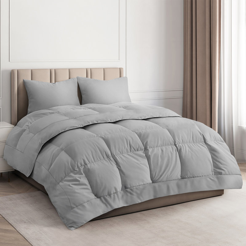 Édredon en duvet d'oie de qualité supérieure - chaud et léger, Gris clair, Très grand lit