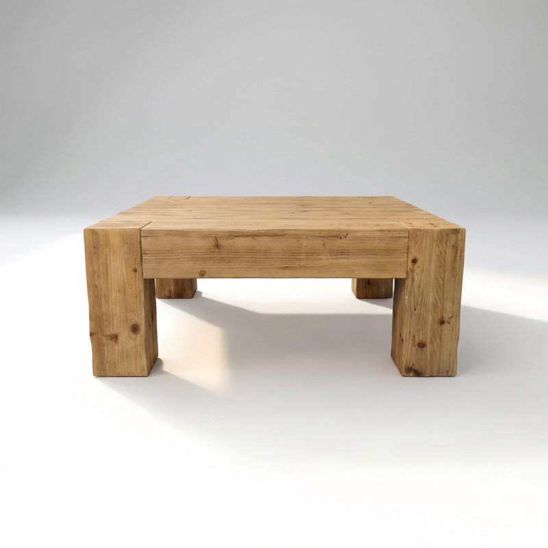 Minimalist Solid Wood Coffee Table with Block Legs, Wabi-Sabi and Nordic Style Design