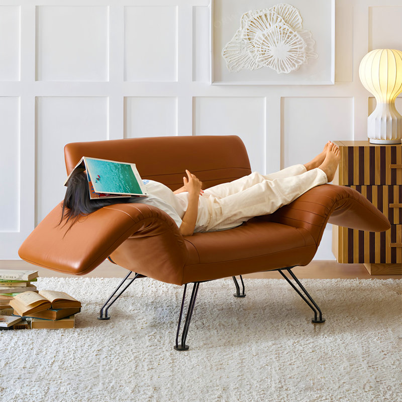 Wax Pull-Up Leather Recliner Lounge Chair, Adjustable Backrest & Armrests, Modern Accent Chair for Living Room, Brown