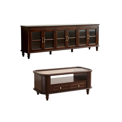 Solid wood style TV stand and coffee table set