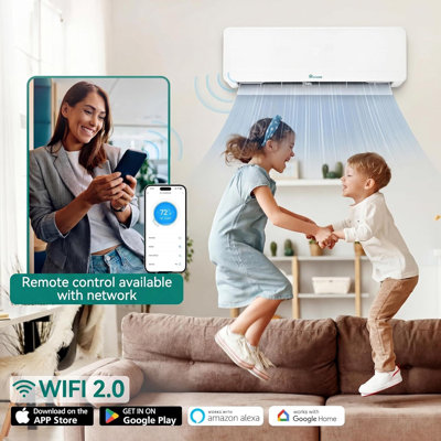 Mini climatiseur à deux blocs sans conduit 18 000 BTU 20 SEER2 et pompe à chaleur, onduleur 230 V CA avec Wi-Fi et Alexa, refroidissement et chauffage pour appartement, bureau à domicile
