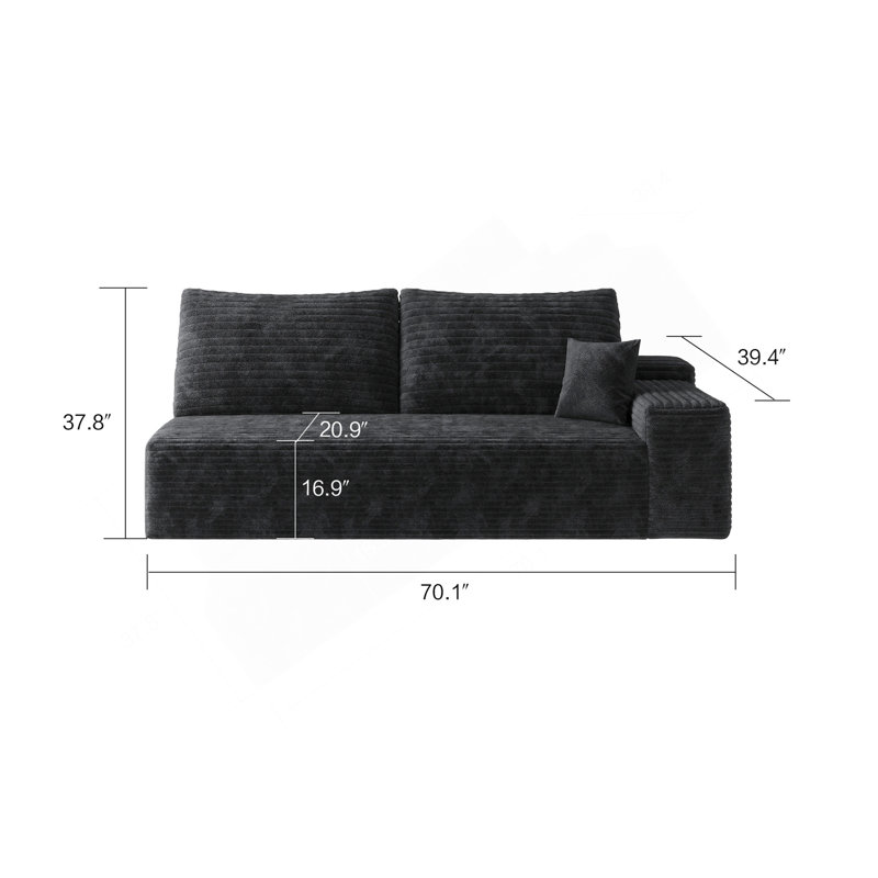 Boneless 3 Seat Sofa, Left Hand Facing, Black