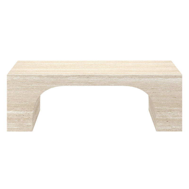 Table basse rectangulaire en travertin William, Travertin, Bois